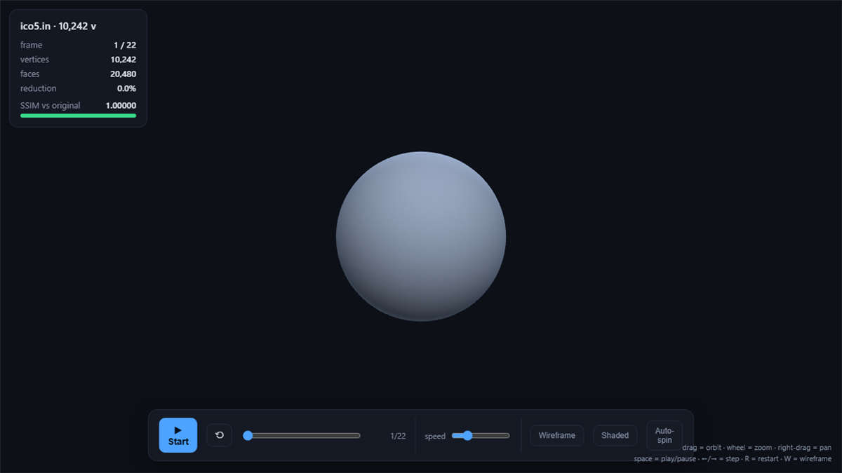 Original dense mesh in the viewer
