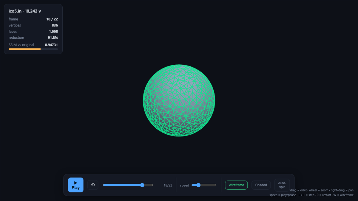 Simplified wireframe mesh in the viewer